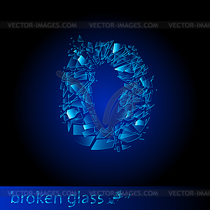 Broken glass - digit zero - vector image