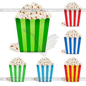 Popcorn in multi-colored striped packages - vector image