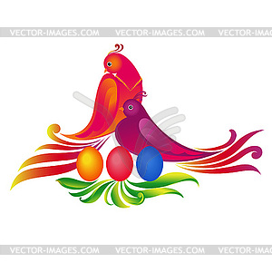 Easter eggs, and birds - vector image