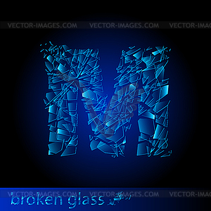 One letter of broken glass - M - vector clipart