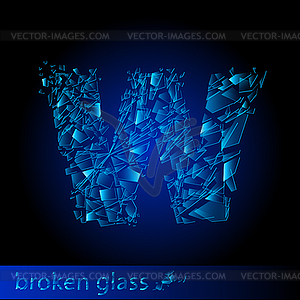 One letter of broken glass - W - vector clipart