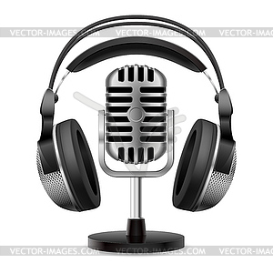 Realistic retro microphone and headphones - vector clipart / vector image