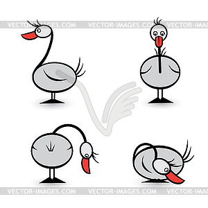 Abstract Four geese in different positions - vector clip art