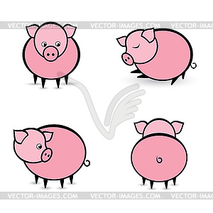 Четыре абстрактные свиней в различных положениях - иллюстрация в векторе