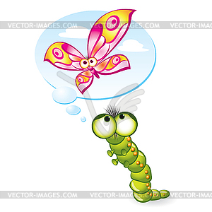 Caterpillar wants to become butterfly - vector clip art