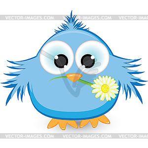 Blue sparrow with flower in its beak - vector image