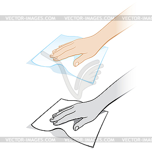 Two variants of womans hand with rag - vector clipart