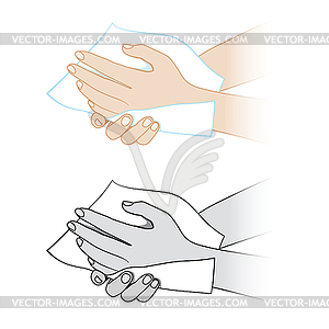 Hands with napkin - vector clip art