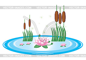 Пруд с лилиями и воды тростником - клипарт в формате EPS