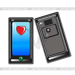 Smart phone with heart - vector clip art