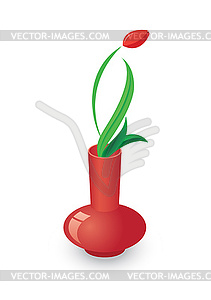 Красивая красная ваза с тюльпанами - векторный клипарт