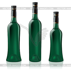 Set of green wine bottle - vector image