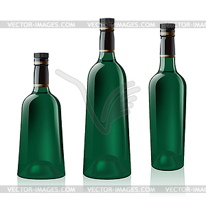 Set of green wine bottle - vector clip art