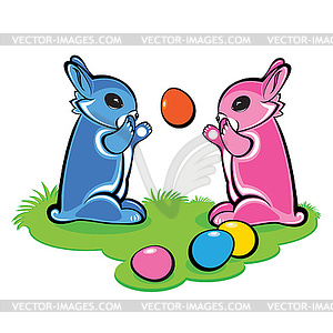 Two Easter Bunnies - vector clipart