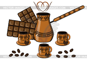 Coffee, chocolate, cup and coffee pot - vector clip art