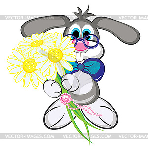 Bunny with flowers - vector image