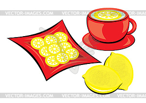 Tea with lemon - vector image