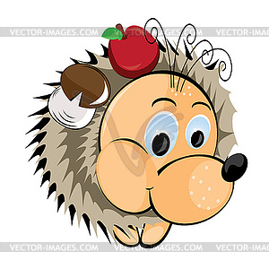 Hedgehog with apple and mushroom - stock vector clipart