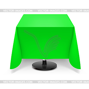 Square table with green tablecloth - vector clip art