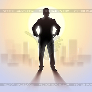 Silhouette of man standing in sunlight - vector image