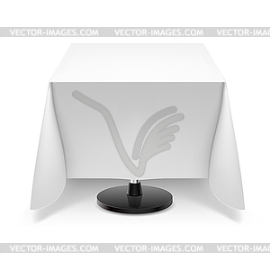 Square table with white tablecloth - vector image