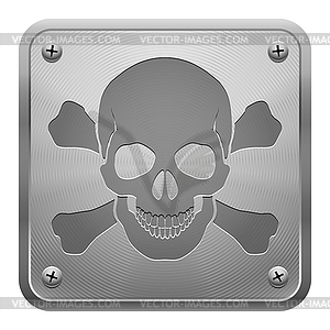 Metal tablet with skull and cross-bones - vector image