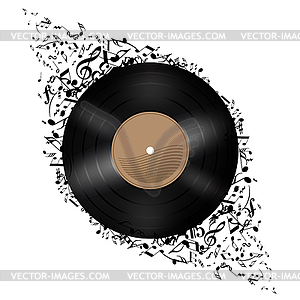 Vinyl disc with music notes - vector clipart / vector image