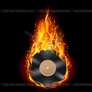 Vinyl disc in flames of fire - vector clipart