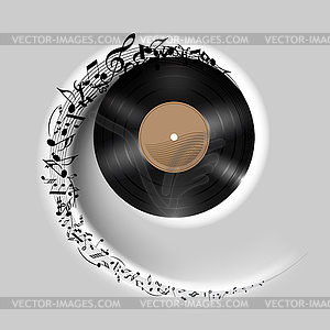 Vinyl disc with music notes - vector clip art