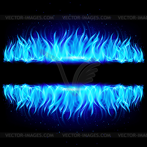 Two walls of blue fire on black - vector image