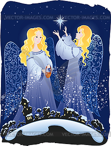 Christmas angels - color vector clipart