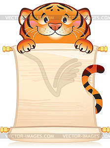 Tiger with scroll - vector image