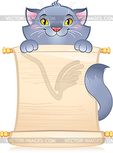 Cat with scroll - symbol of Chinese horoscope - vector image