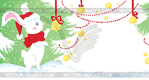 Christmas with cute white rabbit on snow - vector clipart