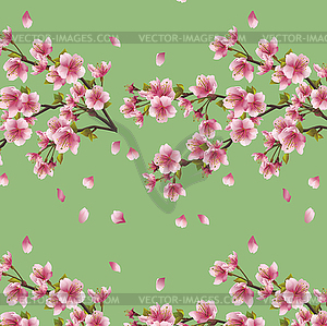 Seamless background with branch of cherry tree - vector image