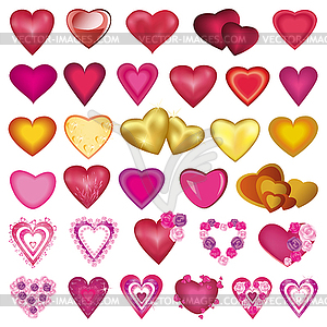 Big set of different hearts for Valentines Day, - vector image