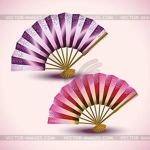 Set of colorful Japanese fans - vector image