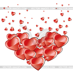 Valentines Day background, falling hearts - vector clipart