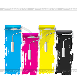 Cmyk concept of paint roller background - vector image