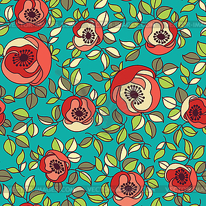 Seamless vintage rose pattern on green background - vector clip art