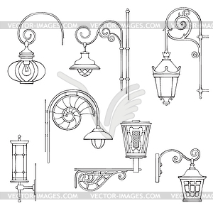 Retro and modern street lanterns - vector clipart