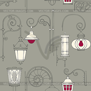 Street lantern seamless pattern - vector clipart