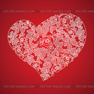 Red valentine heart in floral style - vector image