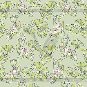 Waterlily seamless flower tropical pattern - vector clip art