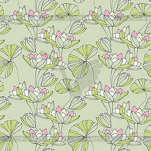 Waterlily seamless flower tropical pattern - royalty-free vector image