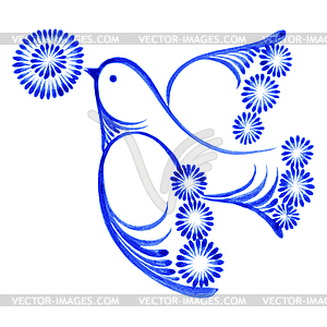 Flying bird with flower - vector image