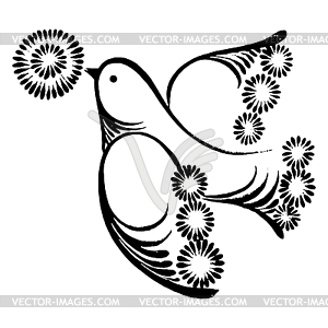 Flying bird with flower - vector image