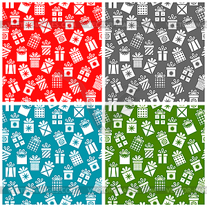 Set Christmas patterns with gift boxes on a color backg - vector image