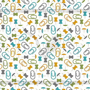 Seamless pattern with paper clips and thumbtacks - vector clipart