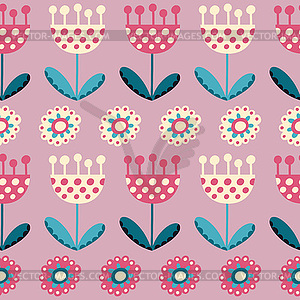 Seamless pattern with tulips on the pink background - vector clipart